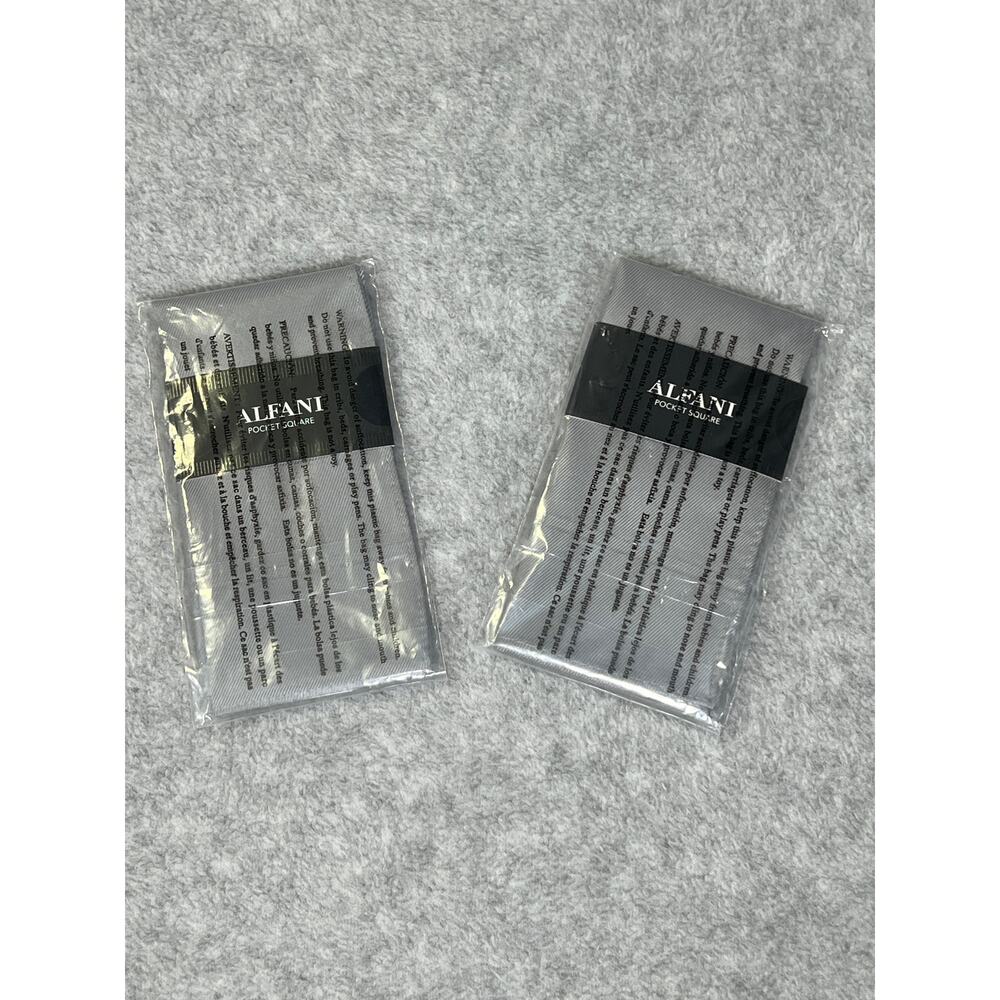 NEW Lot of 2 Alfani Gray Silk Pocket Squares NEW In Packages